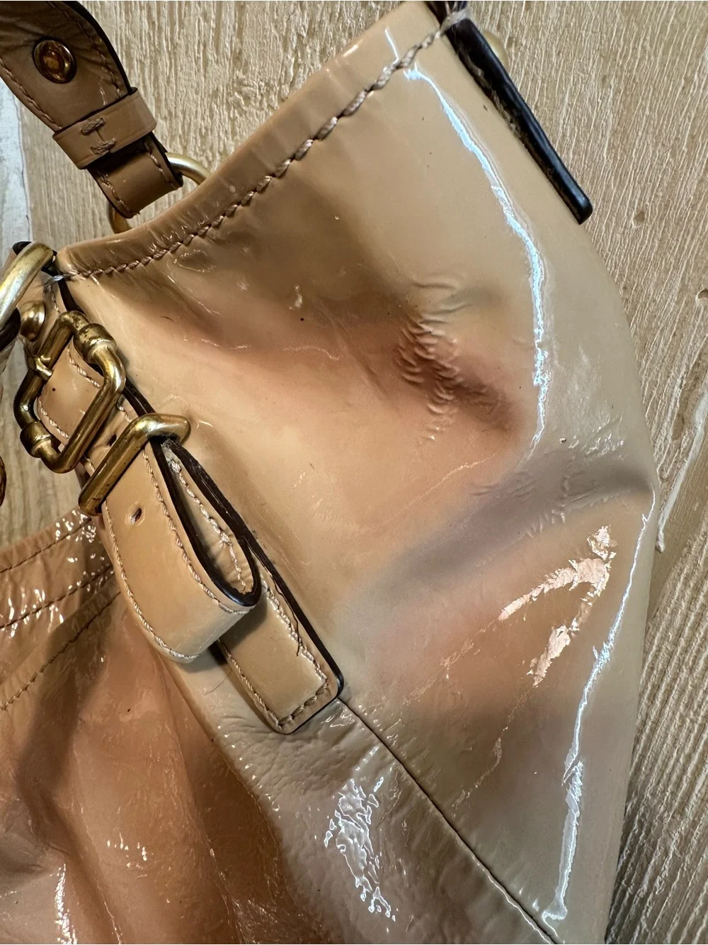 REHAB ME - Coach Blush Patent Leather Hobo with Gold Hardware